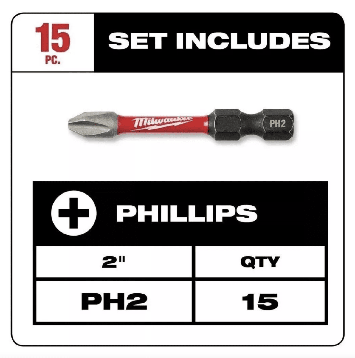 Set De Puntas De Impacto Milwaukee Ph2x2'' 15 Pzs 48-32-5004 MILWAUKEE - Imagen 2
